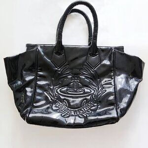 Black faux patent leather Vivienne Westwood orb bag